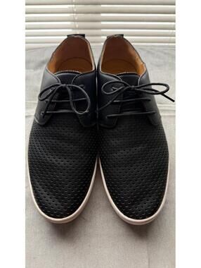ZZHAP Men’s Black Perforated Casual Dress Shoes Size 10 Lightweight Lace Up